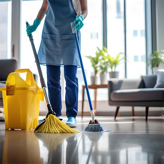 Helping Hand cleaner mopping a bright modern living space